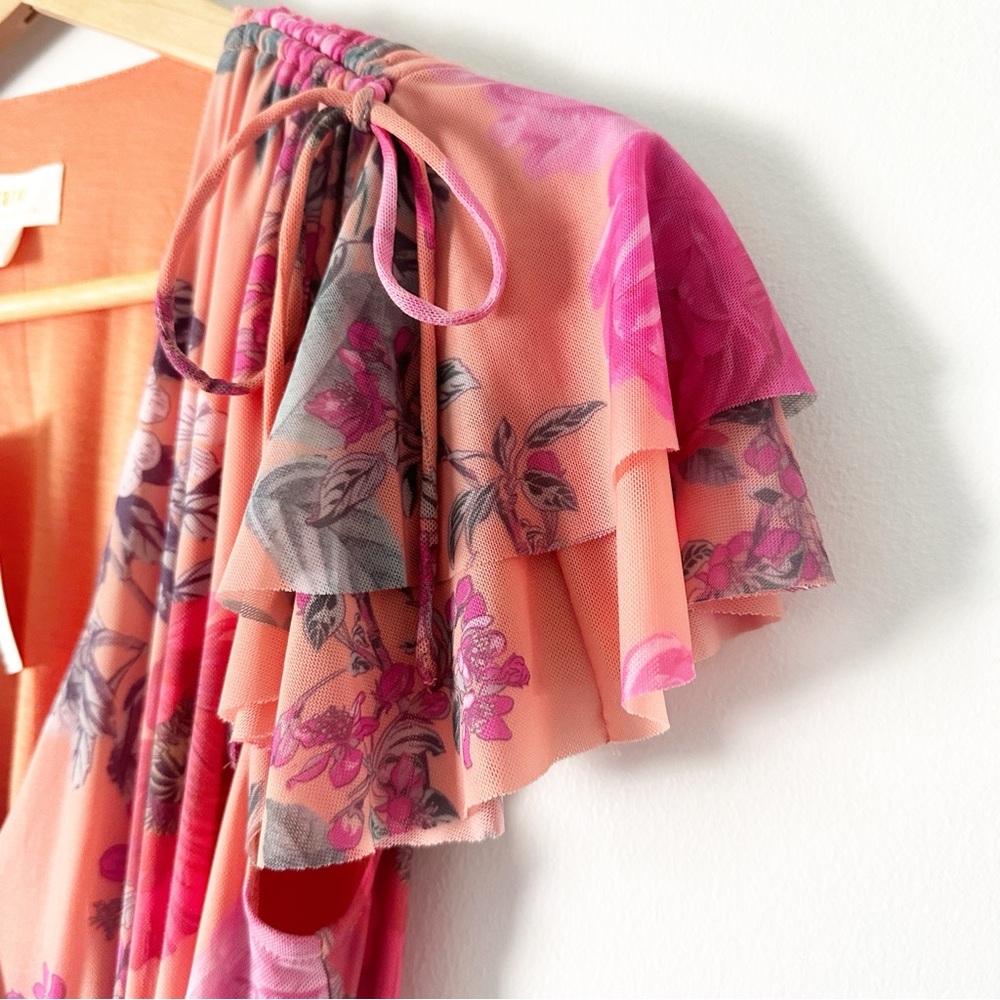 Maeve by Anthropologie Simone Floral Midi Dress Orange Pink XS NWT - Picture 6 of 12